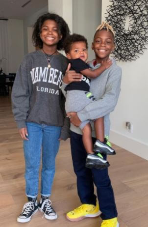 Kenzo Kash Hart with his elder siblings Hendrix and Heaven during his second day of pre-school in 2019.